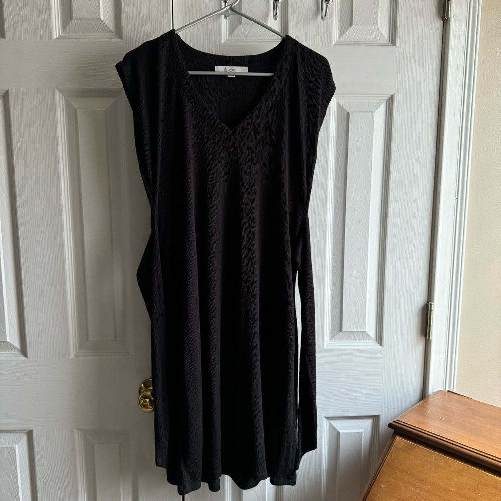 loft black v neck midi shift dress